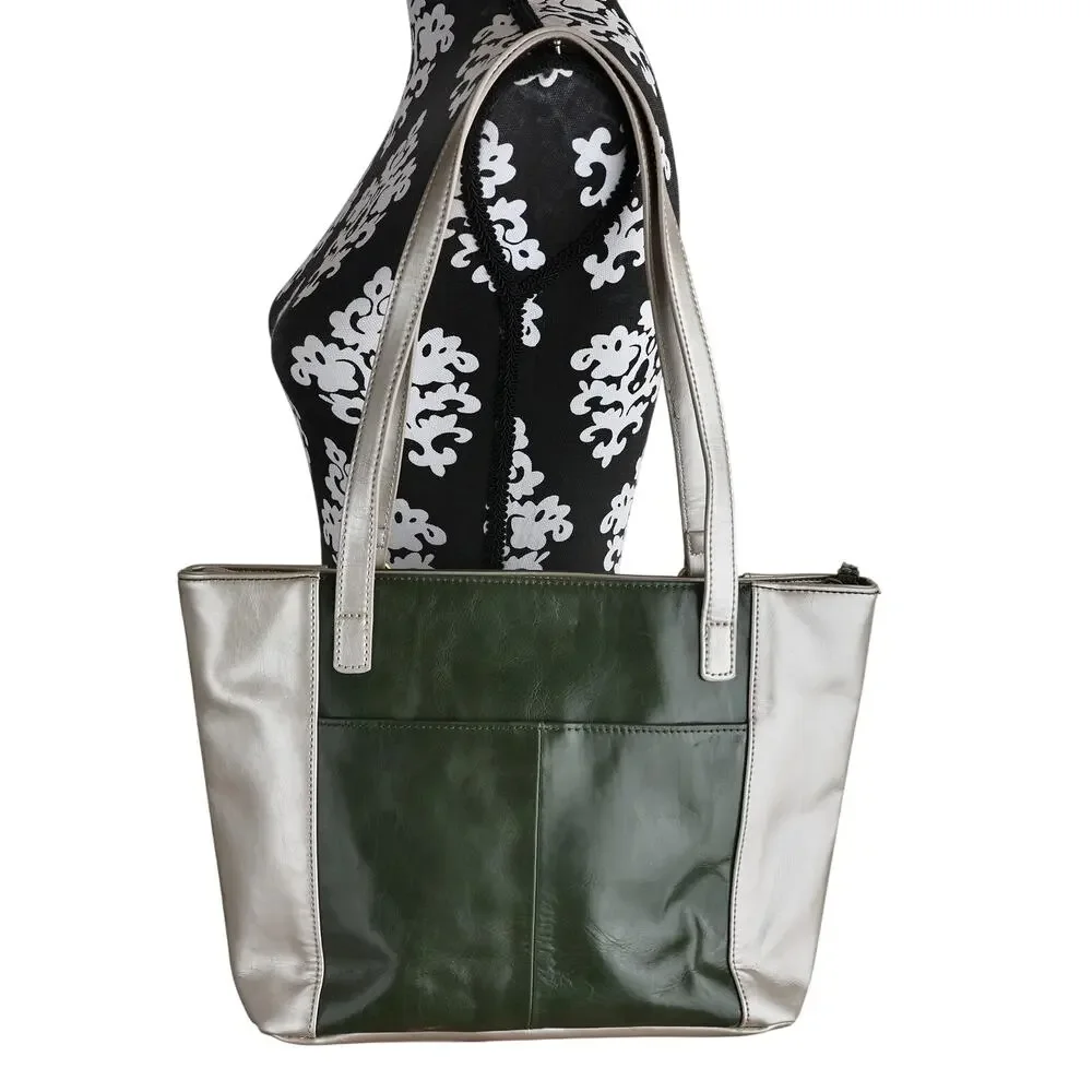 Green And Champagne Aurielle Leather Tote - 14W x 9H x 4.75D - Picture 2 of 11